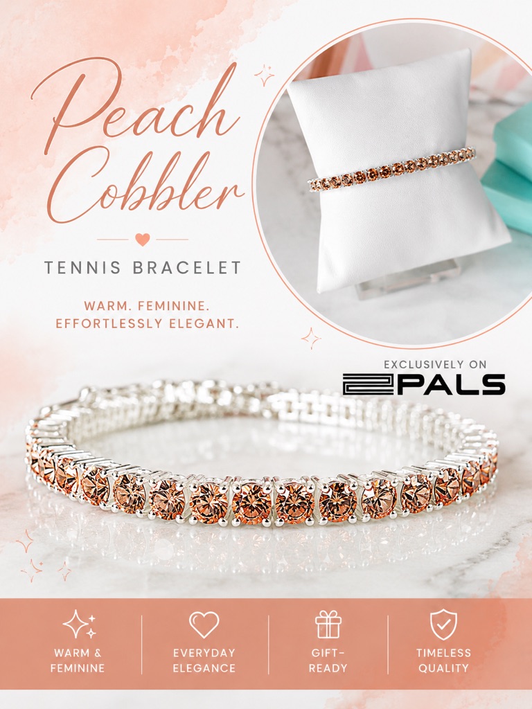 Park Lane Women’s Peach Crystal Tennis Bracelet Silver Tone Adjustable Nwt